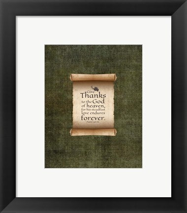 Framed Art Psalm 136:26, Give Thanks (Scroll on Olive Border) Wall Decor 18x24 Artwork