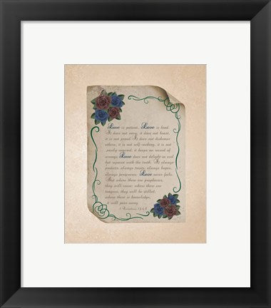 Framed Art Corinthians 13:4-8 Love is Patient - Rose Border Beige Wall Decor18x24 Artwork
