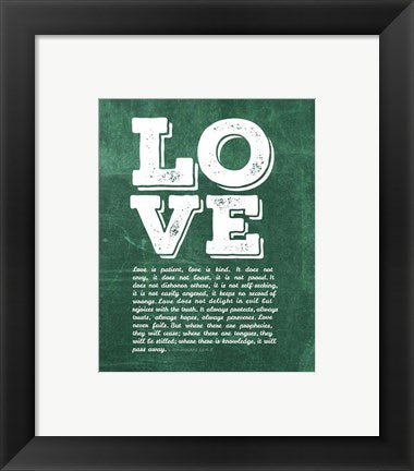 Framed Art Frame Art Corinthians 13:4-8 Love is Patient - Green Wall Decor 18x24 Artwork