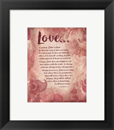 Framed Art Corinthians 13:4-8 Love is Patient - Pink Floral Wall Decor18x24 Artwork