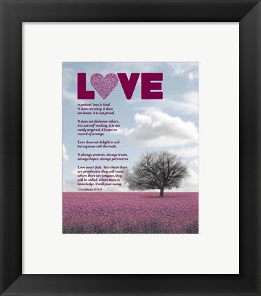 Framed Art Corinthians 13:4-8 Love is Patient - Pink Field Wall Decor18x24 Artwork