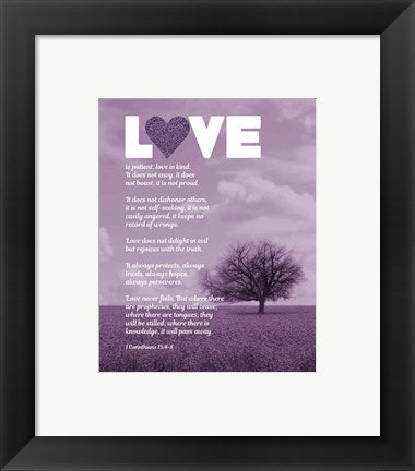 Framed Art Corinthians 13:4-8 Love is Patient - Lavender Field Wall Decor18x24 Artwork