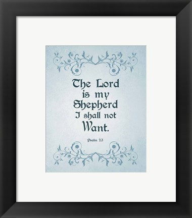 Framed Art Psalm 23 The Lord is My Shepherd - Blue Wall Decor 18x24 Artwork
