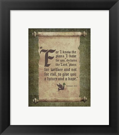 Framed Art Jeremiah 29:11 For I know the Plans I have for You (Scroll) Wall Decor 18x24 Artwork