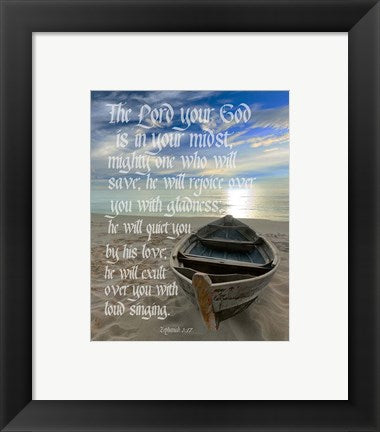 Framed Art Zephaniah 3:17 The Lord Your God (Beach) Wall Decor 18x24 Artwork