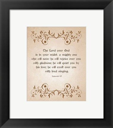 Framed Art Zephaniah 3:17 The Lord Your God (Brown) Wall Decor 18x24 Artwork