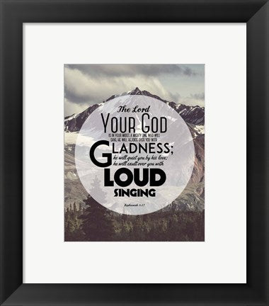Framed Art Zephaniah 3:17 The Lord Your God (Mountains 2) Wall Decor 18x24 Artwork