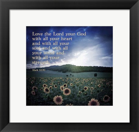 Framed Art Mark 12:30 Love the Lord Your God (Sunflowers) Wall Decor 18x24 Artwork