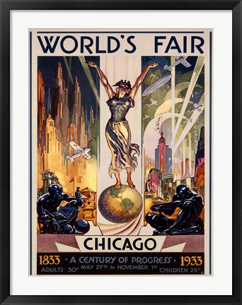 Framed Art Frame Art Chicago World's Fair 1933 by Glen C. Sheffer Wall Decor 18x24 Artwork