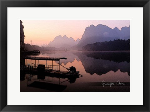 Framed Art Vintage Boat on River in Guangxi Province, China, Asia by Take Me Away Wall Decor 18x24 Artwork