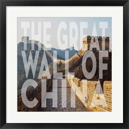 Framed Art Vintage The Great Wall of China, Asia, Large Center Text by Take Me Away Wall Decor 18x24 Artwork