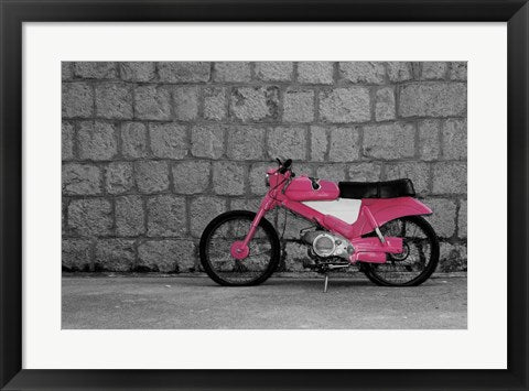 Framed Art Pop of Color Pink Motorcycle Wall Decor 18x24 Artwork