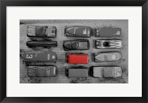 Framed Art Pop of Color Old Toy Cars Wall Decor 18x24 Artwork
