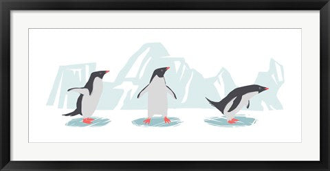 Framed Art Minimalist Penguin Trio, Boys Wall Decor 18x24 Artwork