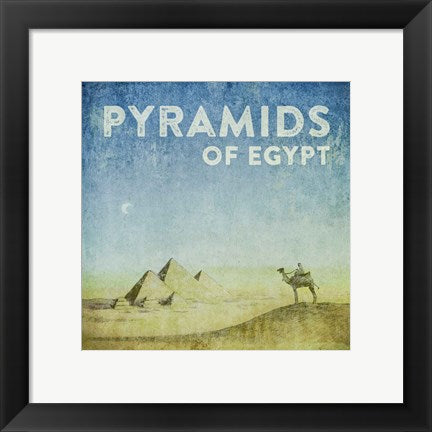 Framed Art Vintage Pyramids of Giza with Camels, Egypt, Africa by Take Me Away Wall Decor 18x24 Artwork