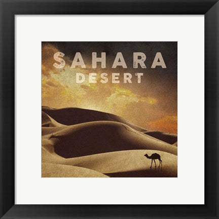 Framed Art Vintage Sahara Desert with Sand Dunes and Camel, Africa by Take Me Away Wall Decor 18x24 Artwork