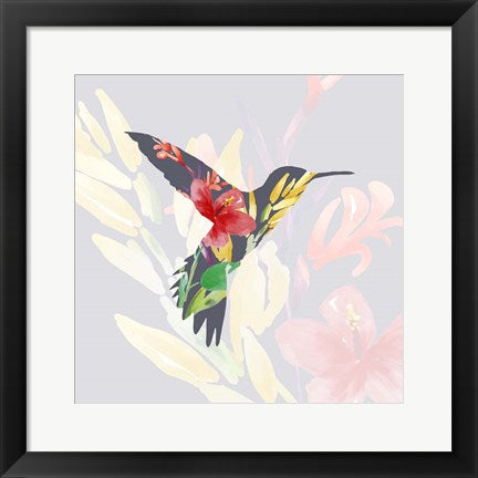 Framed Art Grey Floral Hummingbird Wall Decor 18x24 Artwork