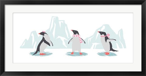 Framed Art Minimalist Penguin Trio, Girls Wall Decor 18x24 Artwork