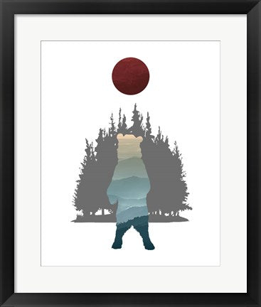 Framed Art Blue Ombre Mountains in Standing Bear Silhouette Wall Decor18x24 Artwork