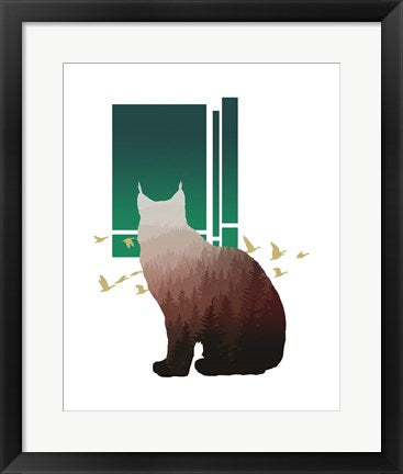 Framed Art Red Ombre Forest in Bobcat Silhouette Version 2 Wall Decor 18x24 Artwork