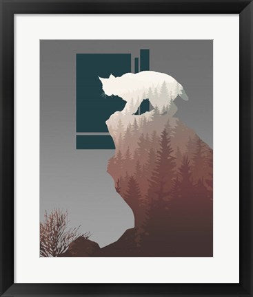 Framed Art Red Ombre Forest in Bobcat Silhouette Wall Decor 18x24 Artwork