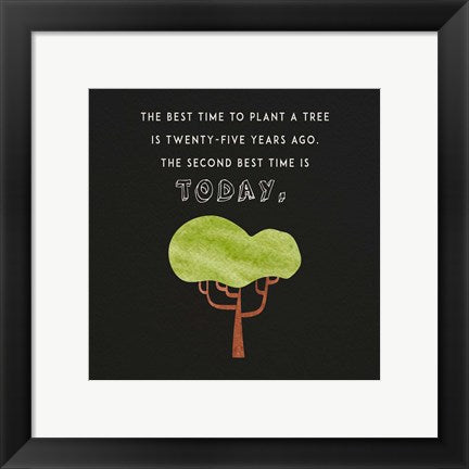 Framed Art The Best Time to Plant a Tree on Black Wall Decor 18x24 Artwork