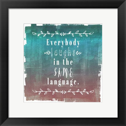 Framed Art Ombre Everybody Laughs Teal Wall Decor 18x24 Artwork