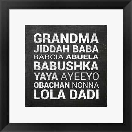 Framed Art Grandma Various languages - Chalkboard Wall Decor 18x24 Artwork