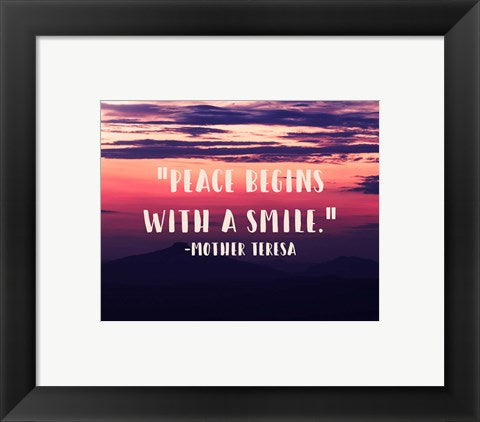 Framed Art Peace Begins With a Smile - Mother Teresa Quote Wall Decor 18x24 Artwork