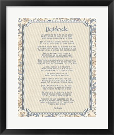Framed Art Frame Art Desiderata Floral Frame Beige Wall Decor 18x24 Artwork