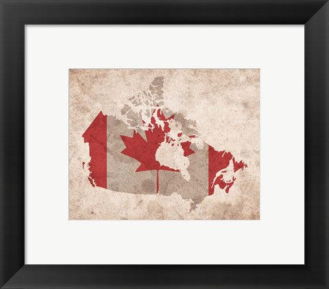 Framed Art Map with Flag Overlay Canada Wall Decor 18x24 Artwork