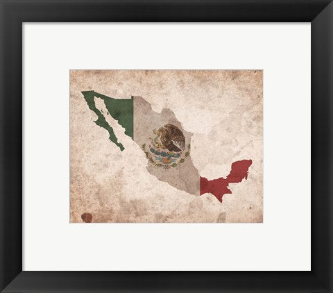 Framed Art Map with Flag Overlay Mexico Wall Decor 18x24 Artwork