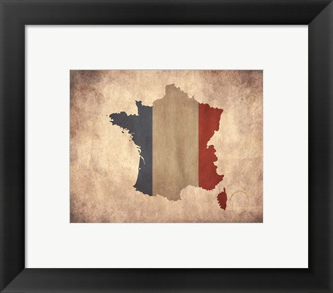 Framed Art Map with Flag Overlay France Wall Decor 18x24 Artwork