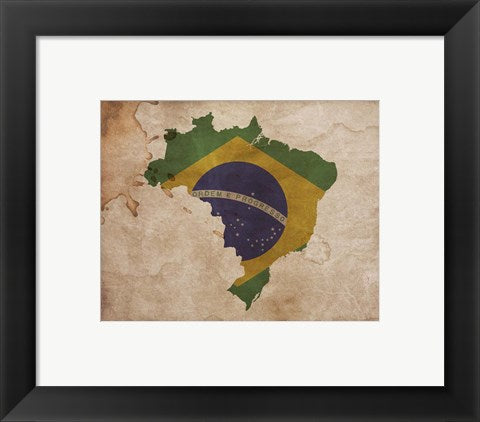 Framed Art Map with Flag Overlay Brazil Wall Decor 18x24 Artwork