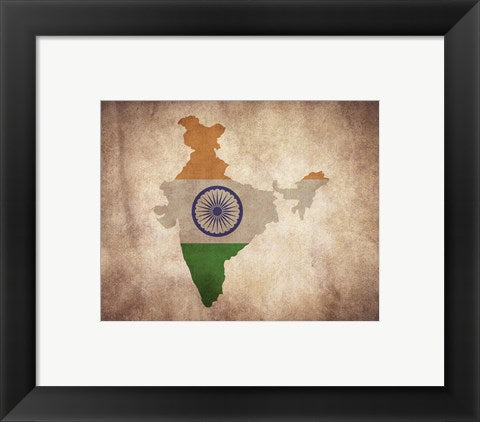 Framed Art Map with Flag Overlay India Wall Decor 18x24 Artwork