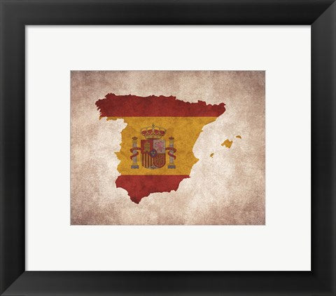 Framed Art Map with Flag Overlay Spain Wall Decor 18x24 Artwork