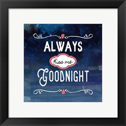 Framed Art Frame Art Always Kiss Me Goodnight Blue Ombre Wall Decor 18x24 Artwork
