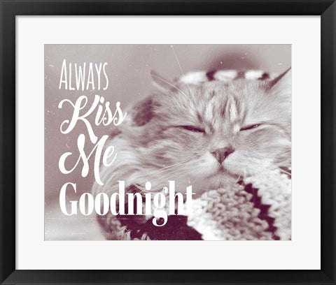 Framed Art Frame Art Always Kiss Me Goodnight Sleepy Cat Wall Decor 18x24 Artwork
