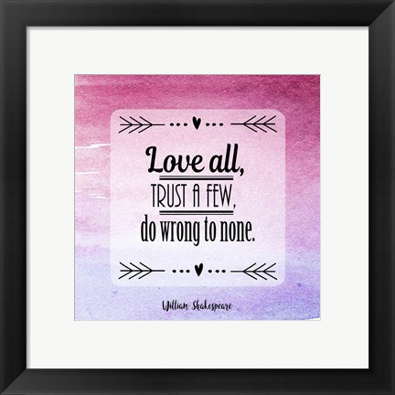 Framed Art Love All, Trust a Few Magenta Ombre Wall Decor 18x24 Artwork