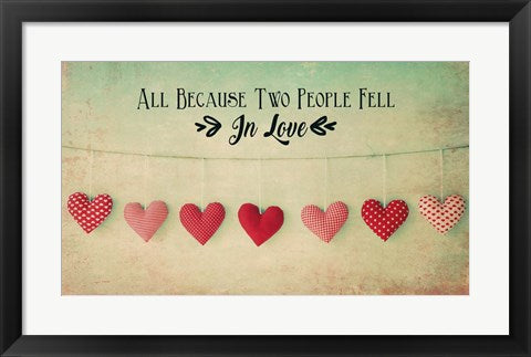 Framed Art Two People Fell in Love Cotton Hearts Wall Decor 18x24 Artwork