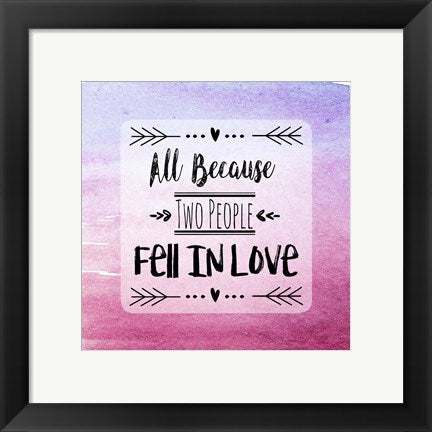 Framed Art Two People Fell in Love Magenta Ombre Wall Decor 18x24 Artwork