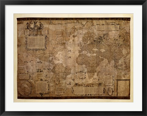 Framed Art Map of the World, c.1500's (antique style) by Mercator Gerhardt Wall Decor 18x24 Artwork