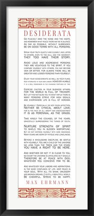 Framed Art Frame Art Desiderata Bus Roll Red Pattern Wall Decor 18x24 Artwork