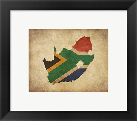 Framed Art Map with Flag Overlay South Africa Wall Decor 18x24 Artwork