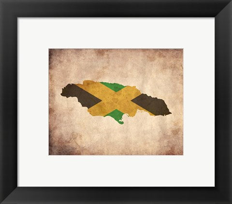 Framed Art Map with Flag Overlay Jamaica Wall Decor 18x24 Artwork