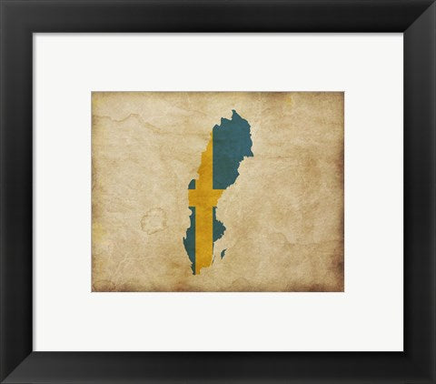 Framed Art Map with Flag Overlay Sweden Wall Decor 18x24 Artwork