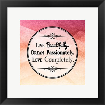 Framed Art Live Dream Love Wall Decor 18x24 Artwork