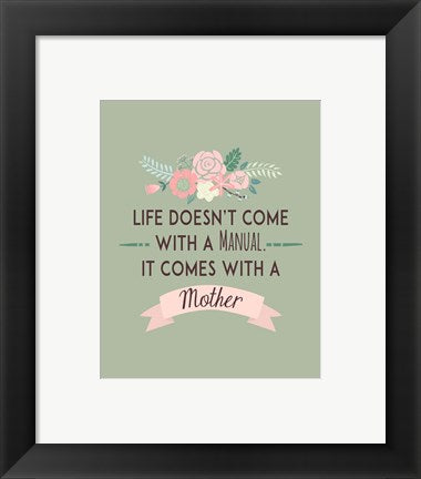 Framed Art Life Doesn't Come With A Manual Green Wall Decor 18x24 Artwork