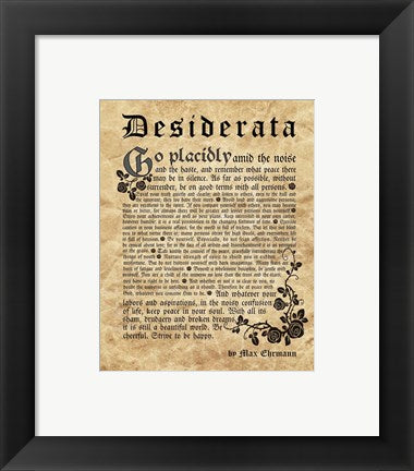 Framed Art Old English Desiderata Wall Decor 18x24 Artwork