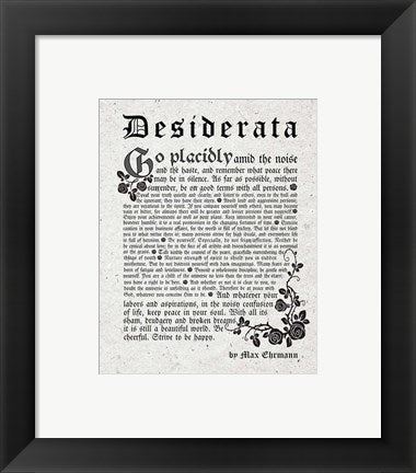 Framed Art Old English Desiderata In Gray Wall Decor 18x24 Artwork